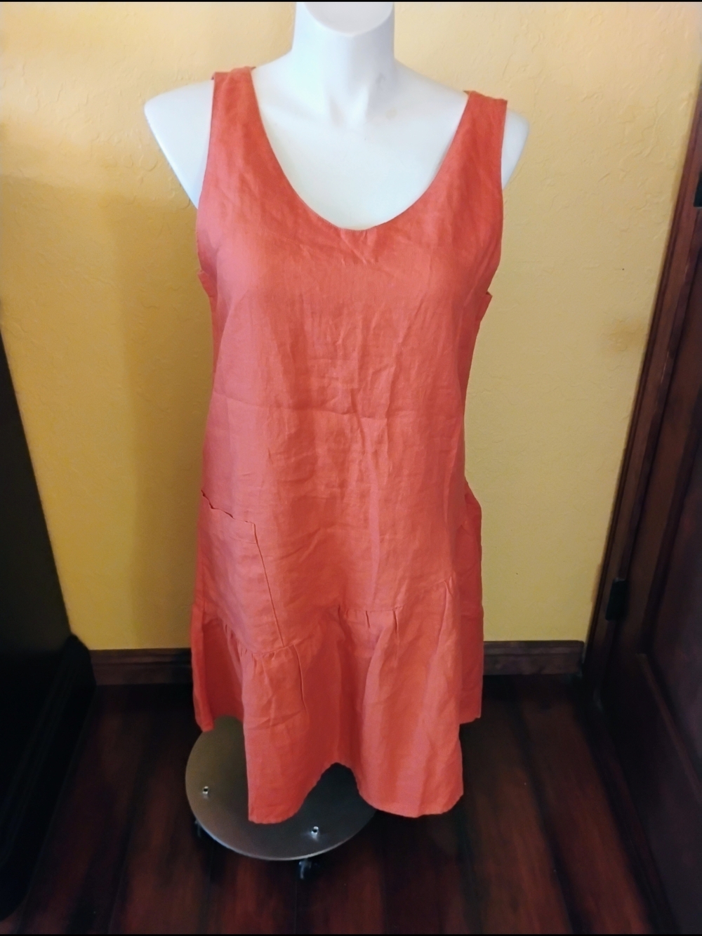 Garnet Hill Coral Asymmetrical Sleeveless Linen Dress